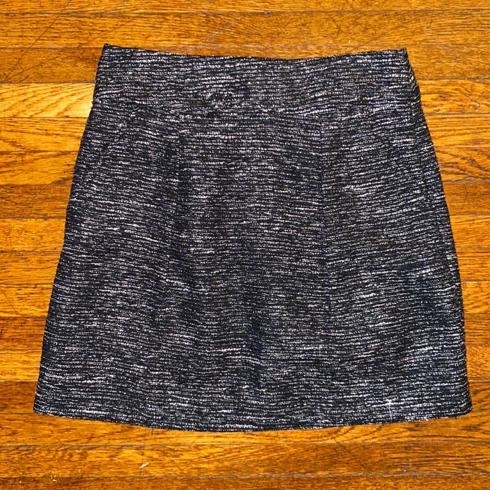 LOFT Black and Silver Metallic Mini Skirt